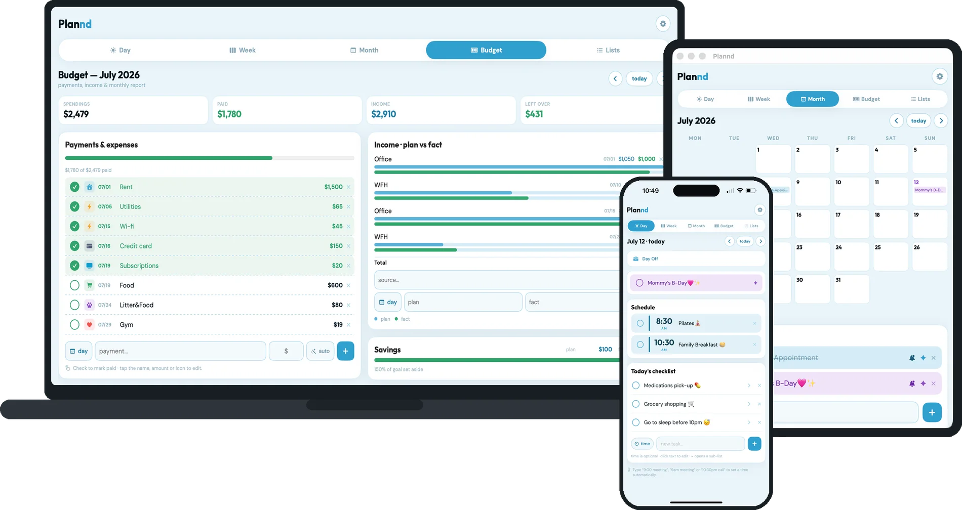 Plannd on Mac, iPhone and iPad