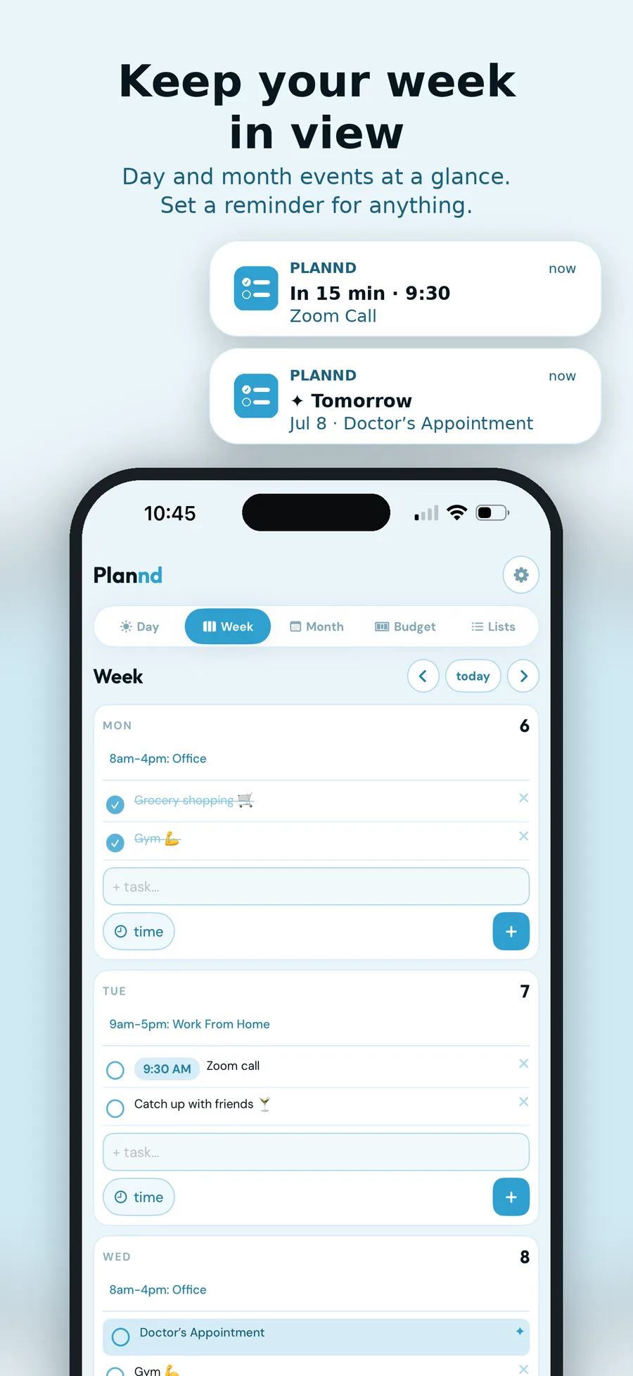Plannd week view on iPhone