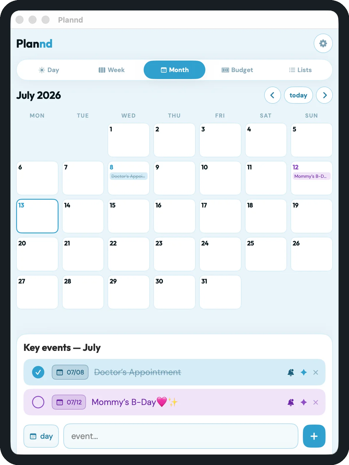 Month view on iPad